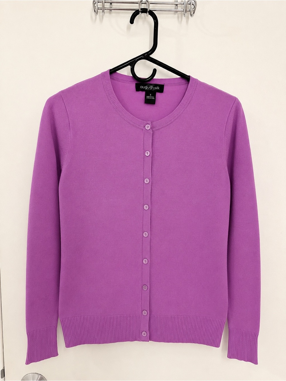 august silk Lavender-Purple Crewneck Button Cardigan